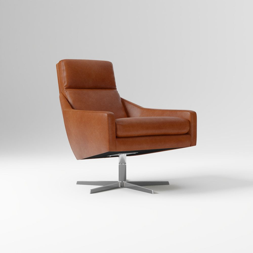 Austin Leather Swivel Armchair | West Elm (US)