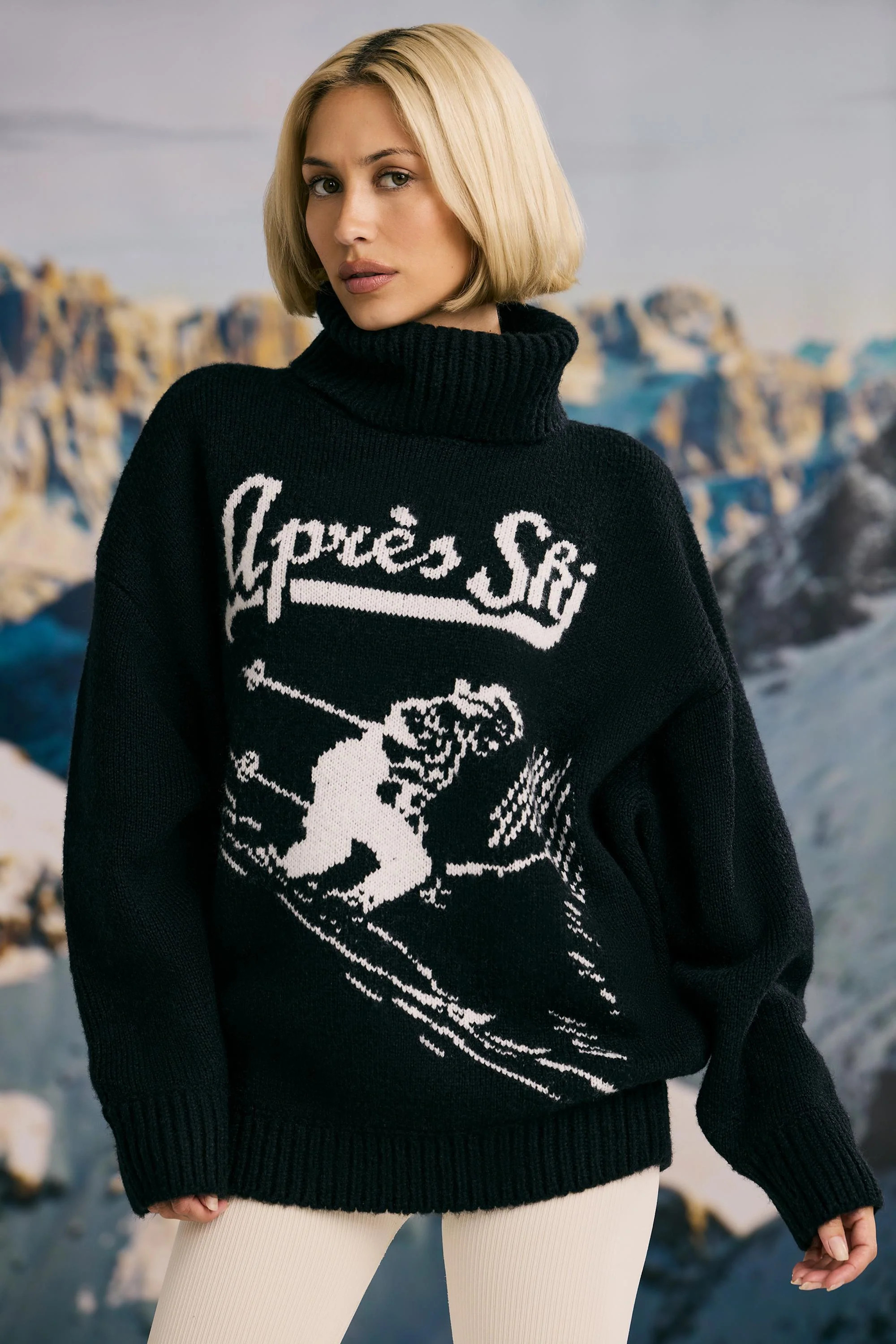 Oversized Chunky-Knit Turtleneck Jumper in Black | Bo&Tee