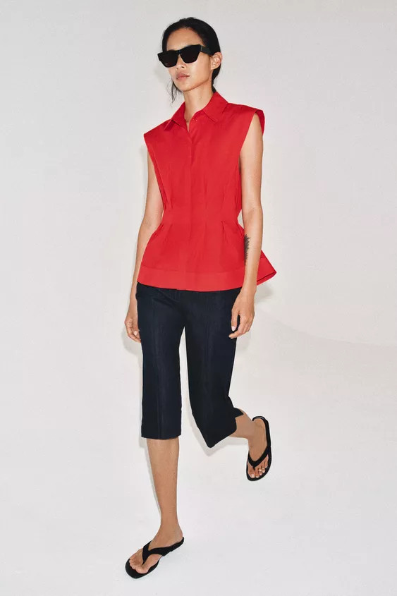 ZW COLLECTION PLEATED SLEEVELESS SHIRT | Zara UK