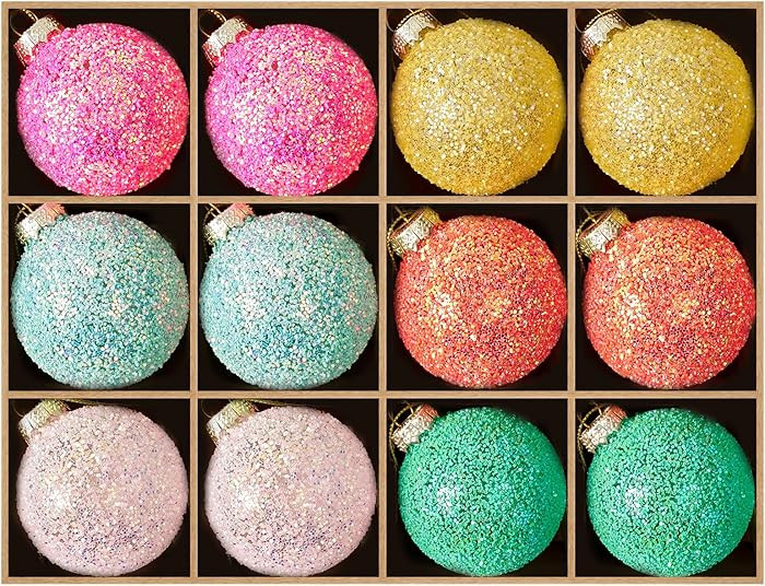 WDS WONDROUS Christmas Ball Ornaments Set of 12 – 2.36” Colorful Sequined Balls, Glass Christ... | Amazon (US)