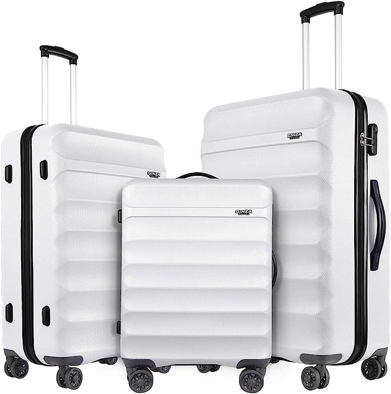 GinzaTravel Anti-scratch ABS Material Luggage 3 Piece Sets Lightweight Spinner white luggage set ... | Amazon (US)