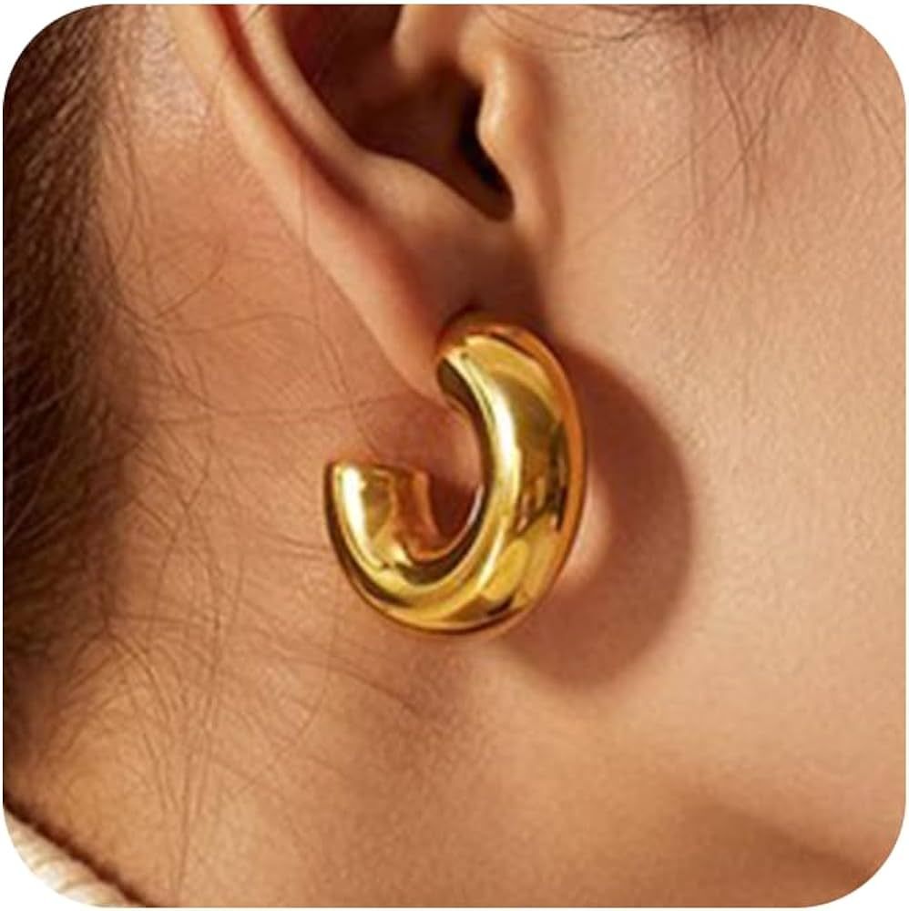 Moodear Gold Hoop Earrings Gold Earrings 14K Gold Plated Dainty Chunky Earrings for Women Open Ho... | Amazon (US)
