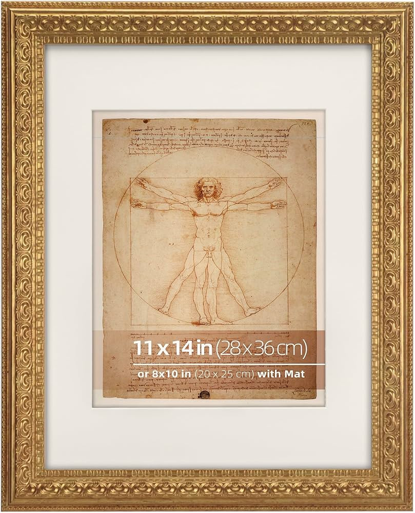 11x14 Distressed Gold Ornate Vintage Picture Frame, With Mat 8x10 inches, Real Glass Protection, ... | Amazon (US)