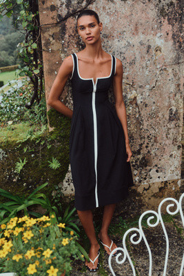 The Arlette Square-Neck Piped Midi Dress by Maeve | Anthropologie (US)