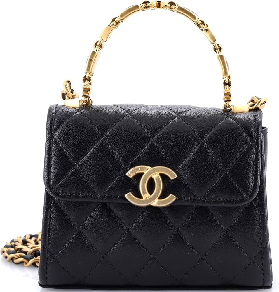Amazon.com: Chanel, Pre-Loved Coco Enamel Top Handle Flap Bag Quilted Lambskin Small, Black : Ama... | Amazon (US)