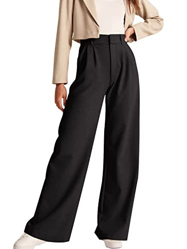 NIMIN High Waisted Work Pants for Women Straight Leg Office Dress Pants Business Casual Pants 2025 Fashion Trousers with Pockets Black Black Large | Amazon (US)