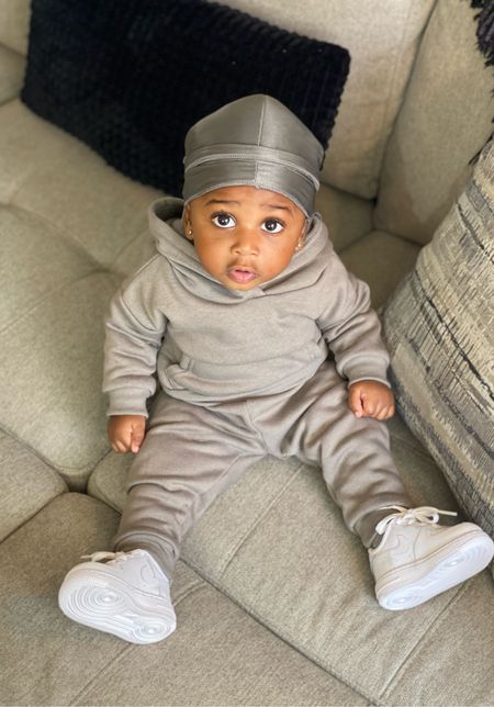Follow him on instagram @officialbabykj for more baby boy fashion inspiration 

Age in photo: 6M
Durag size: 6-12M
Hoodie & pants set size: 6-9M
Shoe size: 4c

#LTKkids #LTKbaby #LTKfamily