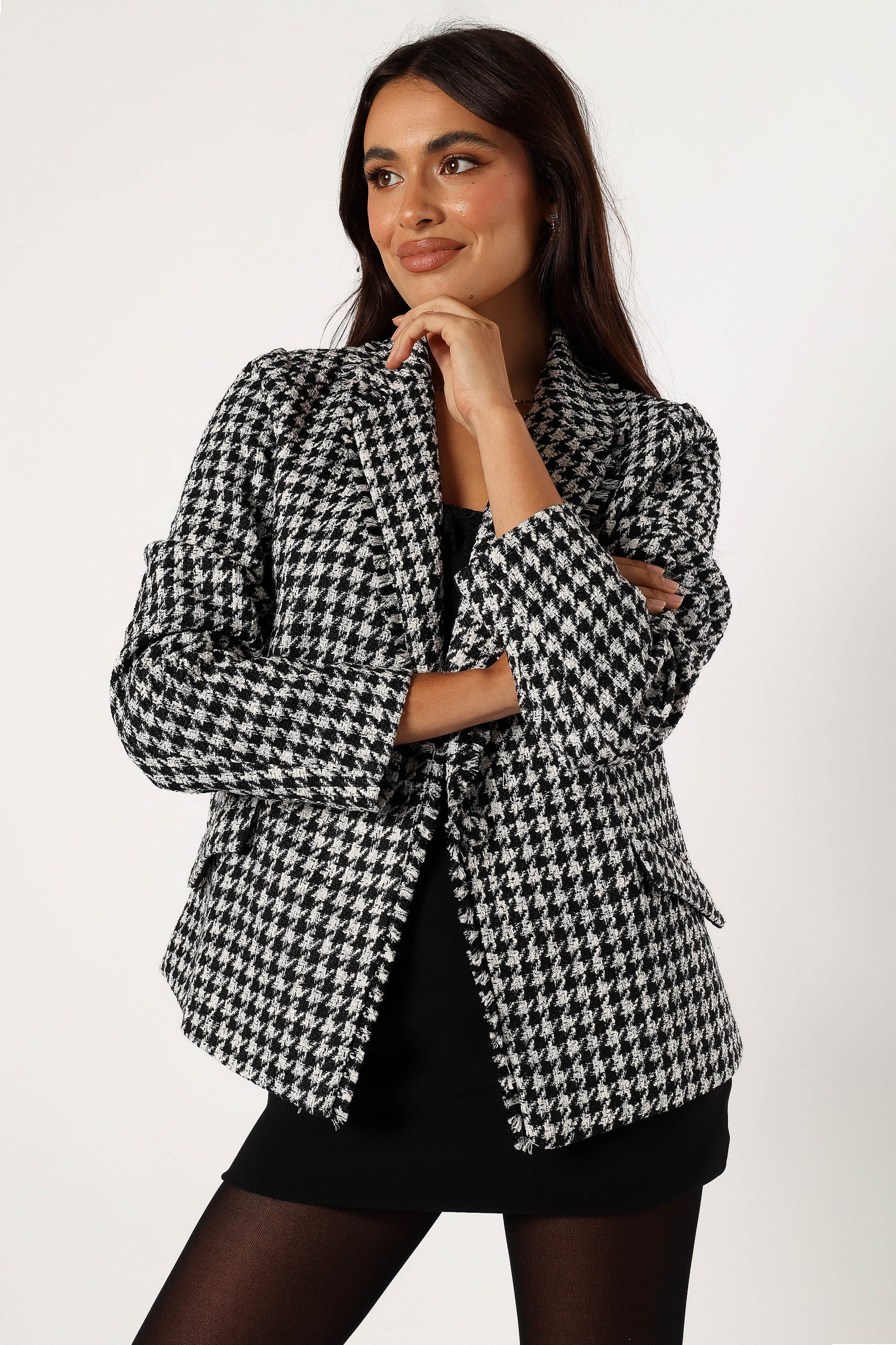 Leighton Houndstooth Blazer - Cream | Petal & Pup (US)