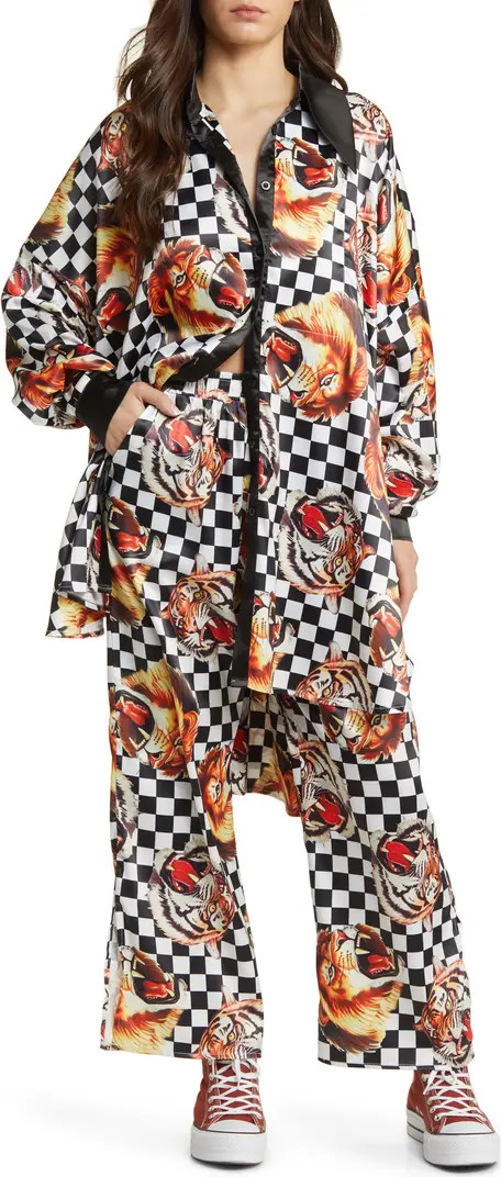 Posh Lions Oversize Satin Top & Pants Set | Nordstrom