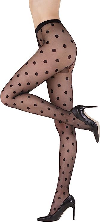 POLKA DOT TIGHTS | Womens Black Sheer Patterned Pantyhose Stockings | FUNNY 07 {Made in Europe} | Amazon (US)