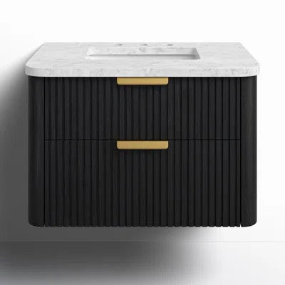 Liljan 30'' Wall-Mounted Single Bathroom Vanity with Engineered Stone Top | Wayfair North America