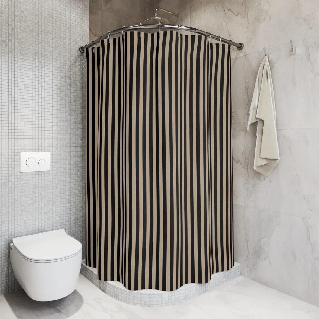 Gorgeous Beige and Black Stripe Shower Curtain, Elegant Shower Curtain, Contemporary Shower Curta... | Etsy (US)