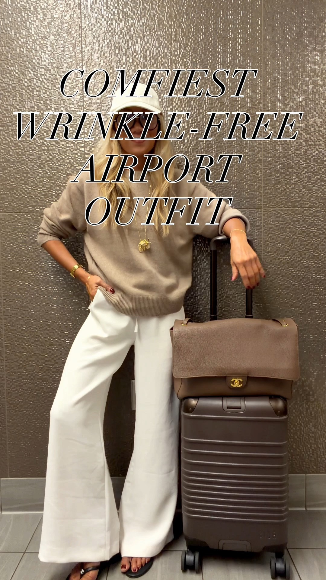 Airport bathroom cubicle selfie, why not😂
The comfiest wrinkle-free outfit. I don’t like wearing sneakers to the airport, but this fit will also look great with a good pair of sneaks! 

Wearing a 2xs sweater, size 0/xs pants in SHORT length. I’m 5ft, 102 pounds for reference. Pants come in different lengths!!

#LTKPetite #LTKOver40 #LTKTravel