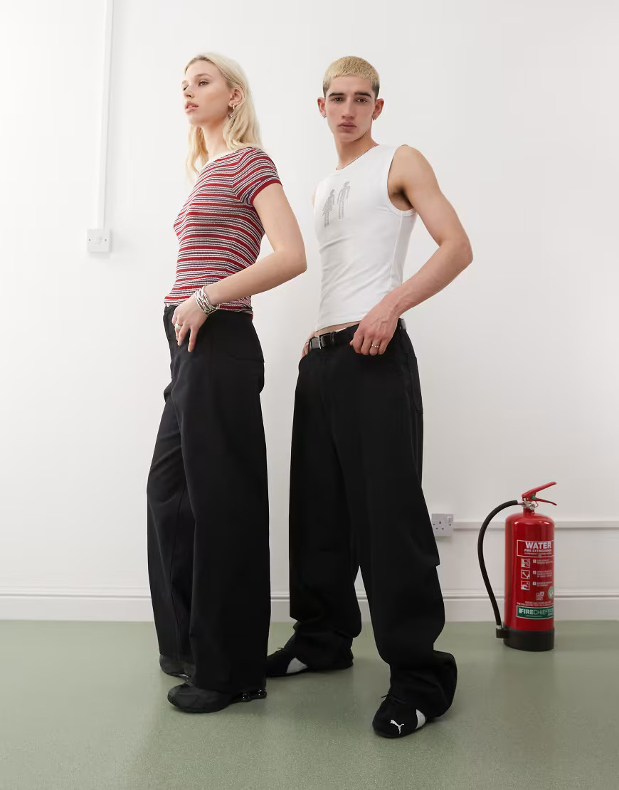 Weekday Astro Unisex linen blend trousers in black | ASOS (Global)