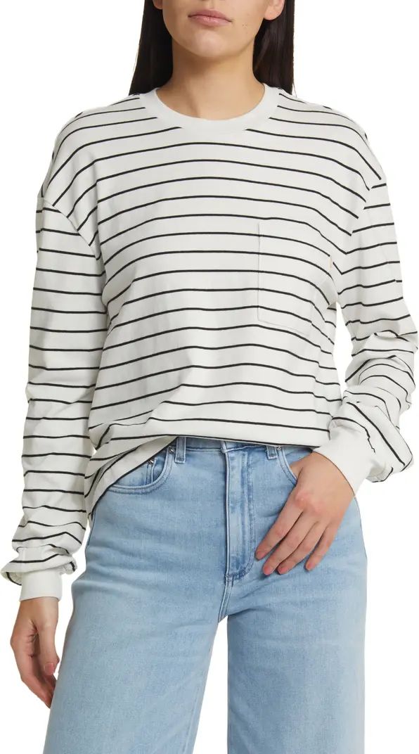 Carefree Stripe Long Sleeve Organic Cotton Pocket T-Shirt | Nordstrom