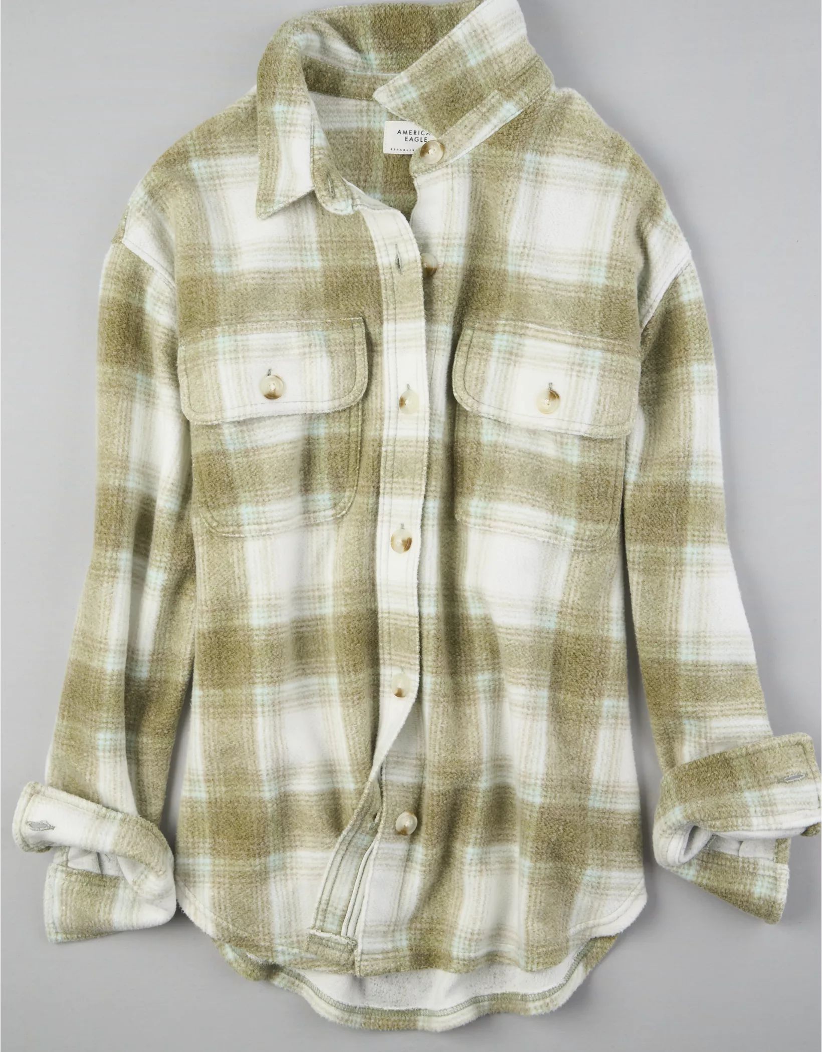 AE Oversized Plaid Fleece & Love Shacket | American Eagle Outfitters (US & CA)