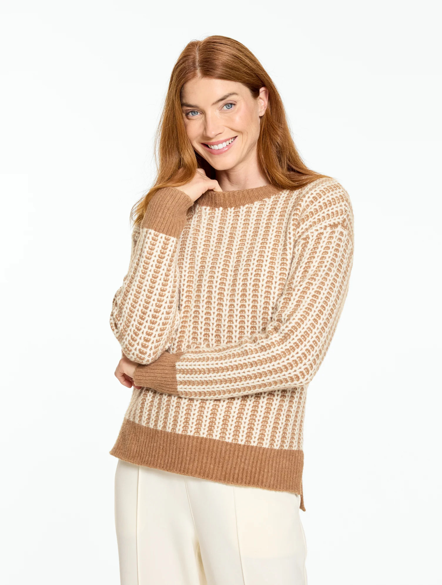 Petite - Cable Knit Crewneck Sweater - Acorn Heather/Ivory - Medium Talbots | Talbots