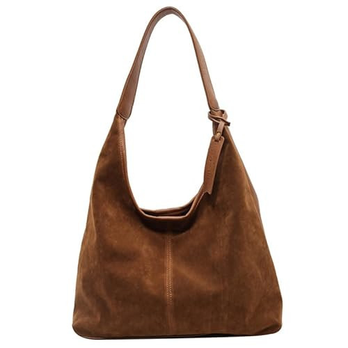 Brown Suede Bag for Women Elegant Brown Purses Brown Tote Bag Purse Large and Small Handbags Suede Purse Slouchy Tote Bag (Yellow brown) | Amazon (US)