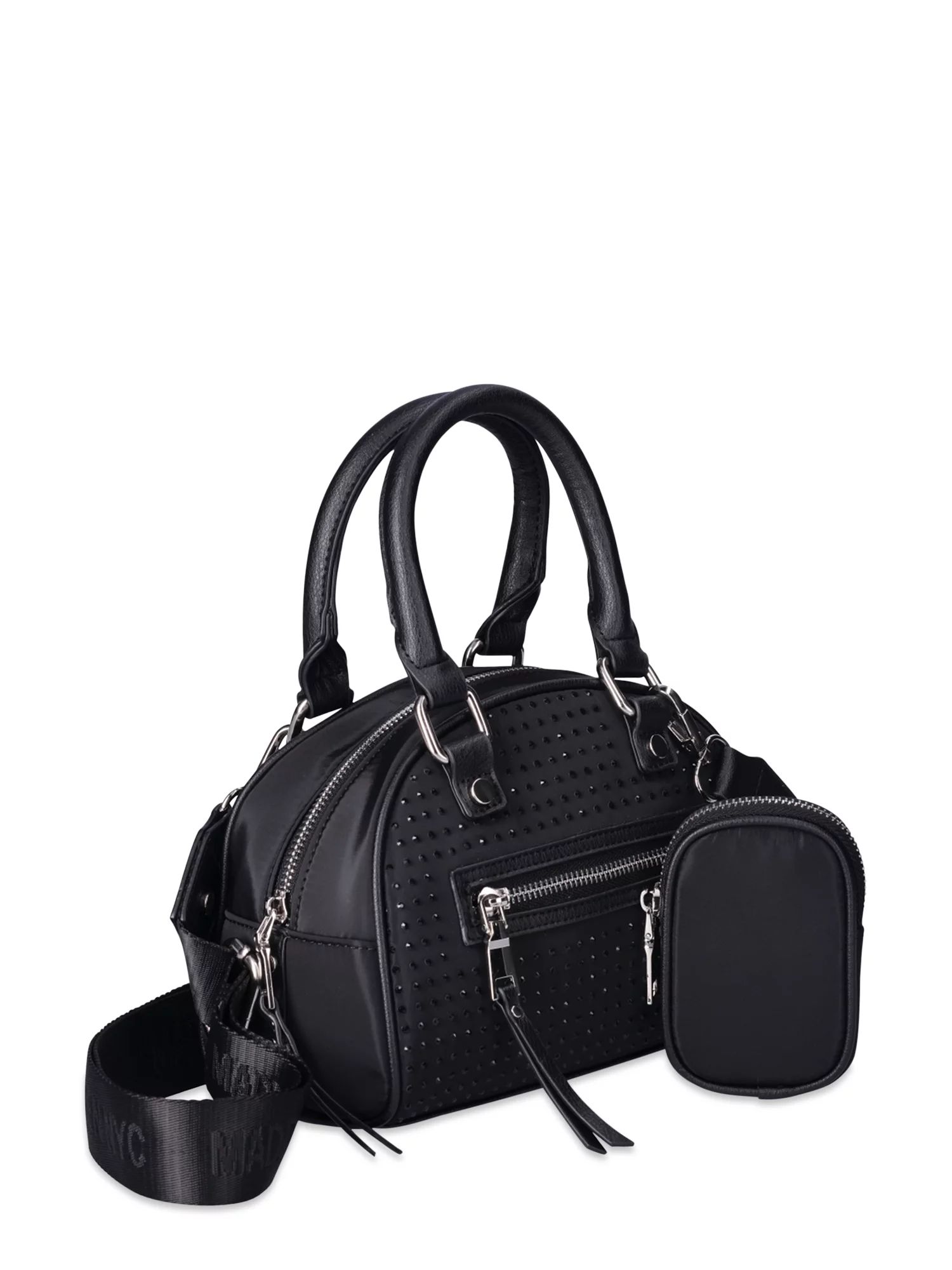 Madden NYC Women's Bowler Handbag with Crystal Overlay, Black | Walmart (US)