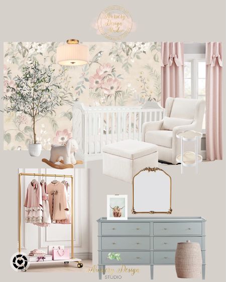 Baby girl nursery, clothes rack, faux plant, crib, blue dresser

#LTKHome #LTKSaleAlert #LTKBump