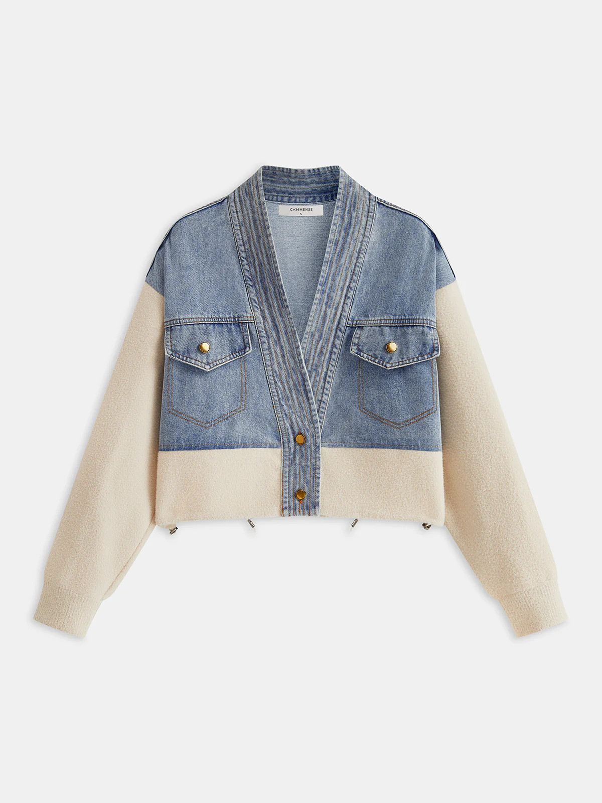 V-Neck Paneled Denim Cardigan | Commense