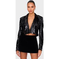 Black Cropped Sequin Blazer | PrettyLittleThing US