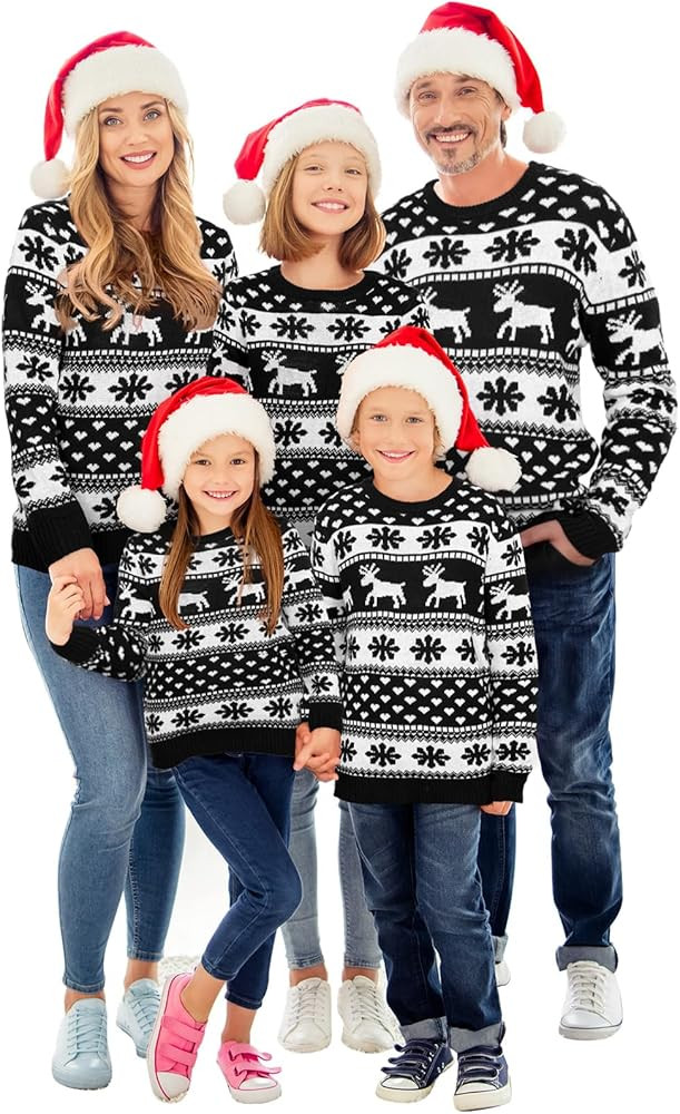 Matching Family Christmas Sweaters Ugly Knit Pullover Cute Long Sleeve Crew Neck Xmas Holiday Jum... | Amazon (US)