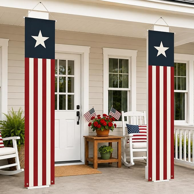 4th of July Decorations Outdoor - Hanging American Flag Banners Porch Sign for Front Door - Memor... | Amazon (US)
