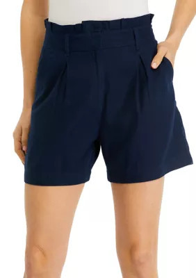 Crown & Ivy Women's Linen Shorts, Navy Blue, 4 | Belk