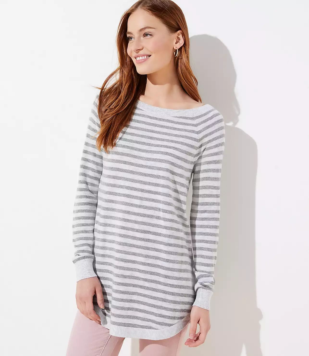 Striped Luxe Knit Shirttail Tunic Sweater | LOFT | LOFT