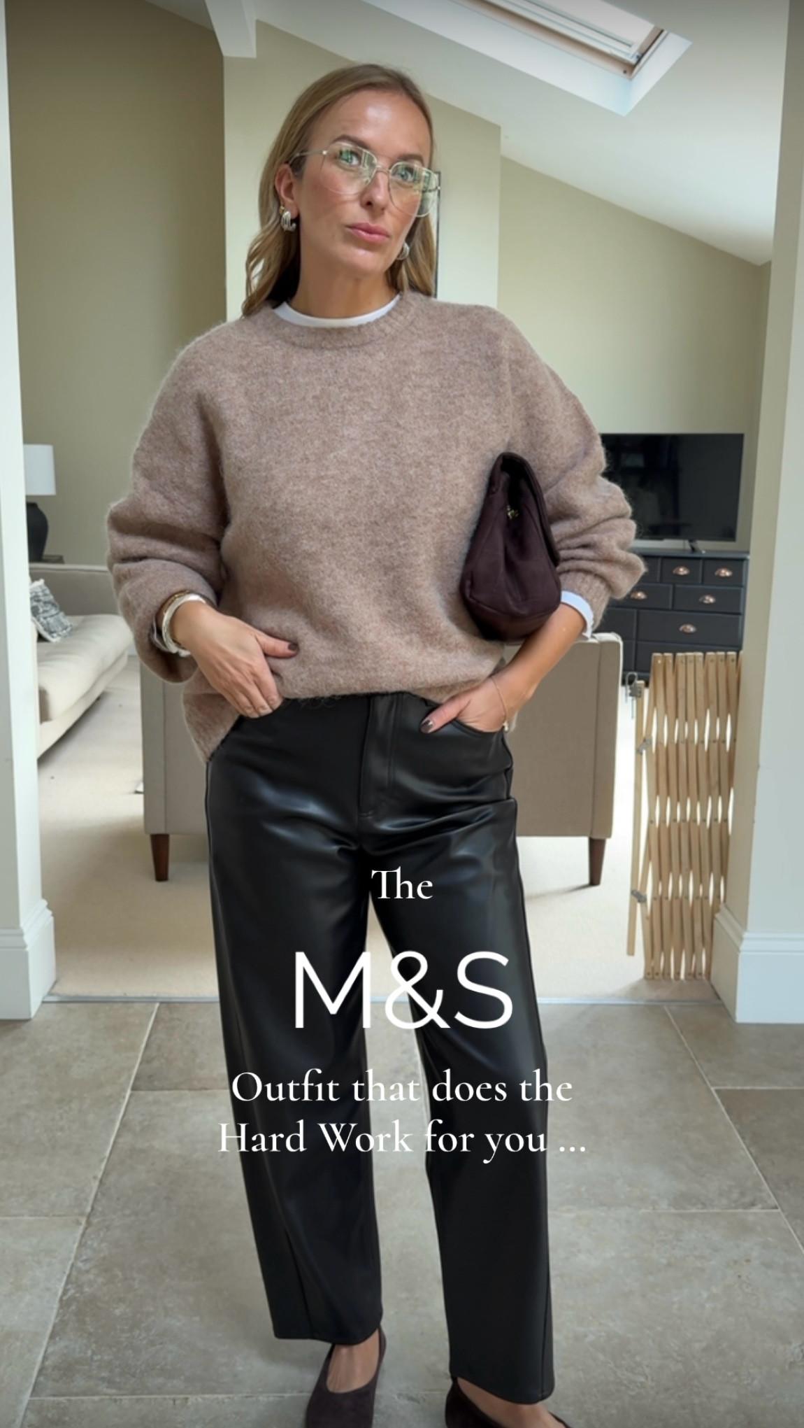 Sharing a few of the Key pieces I’m recommending in M&S right now … 
And they just happen to make a great outfit recipe too 👌🏻 
It’s all about the texture and relaxed fit - making for a stylish everyday look - wear for the office , off duty at weekends or for that nice girls dinner - it’s such a hard working look and the ingredients you’ll use time and time again. 
Wearing both sizes in the alpaca knit so you get a feel for the silhouette - it’s relaxed and oversized. 
Hazelnut large 
Olive medium 

Faux leather trousers - I have the 12 long on - generally clients are taking their regular size but if smaller at the waist you might size down ( I’m normally a U.K. 14) 
They are a tapered barrel leg - not too extreme and an easy silhouette for most to carry off. 

The white layering T a loose fit , perfect with the knit and 100% cotton - I’m wearing a U.K. 14

Suede flats - super comfortable , cushioned flexi sole and great value. True to size. 

Leather loafers - honestly the best on the high street - great shape , comfort and value 😉 I have a 6.5 on and I’m usually a 7 . 

Ad . 
Marks & Spencer 
Casual outfit 
Leather trousers 
Knitwear 

#LTKwinter #LTKworkwear #LTKautumn