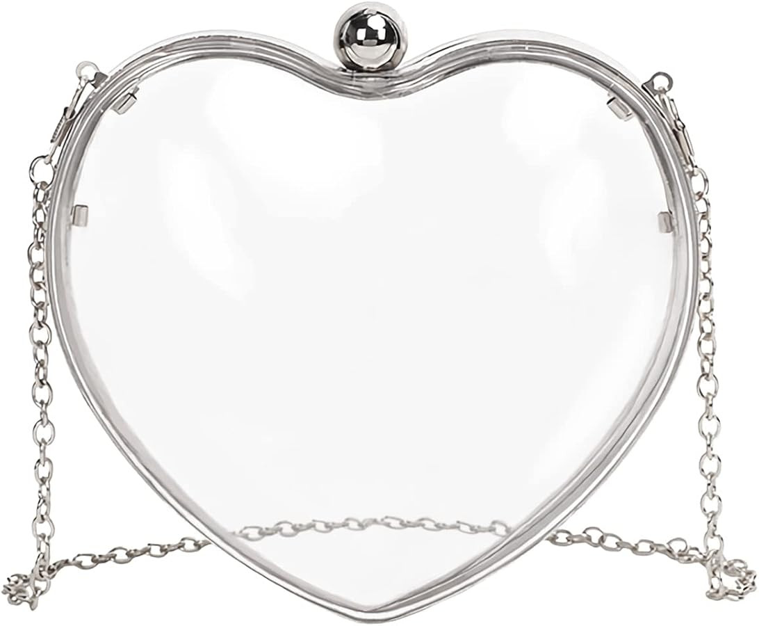 Women Clear Acrylic Clutch Bag Mini Heart Handbag Evening Pouch with Detechable Chain | Amazon (US)
