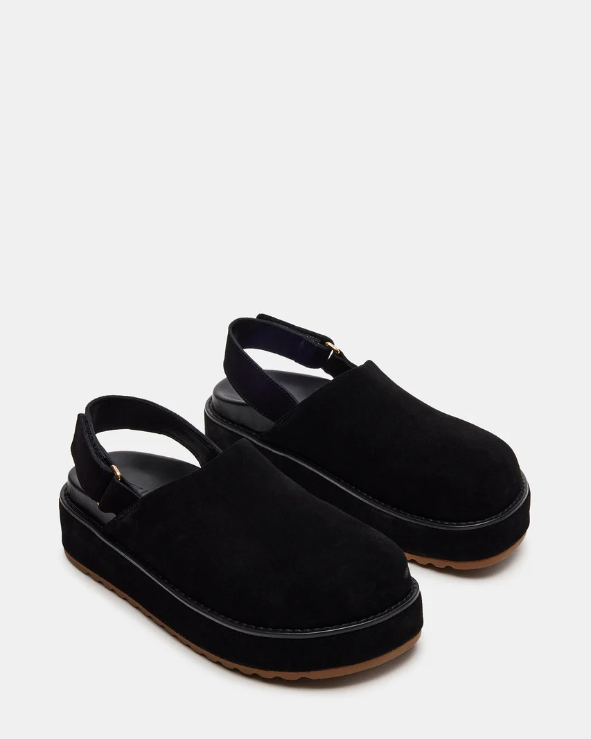 MELLOW Black Suede Slingback Platform Clog | Women's Flats | Steve Madden (US)