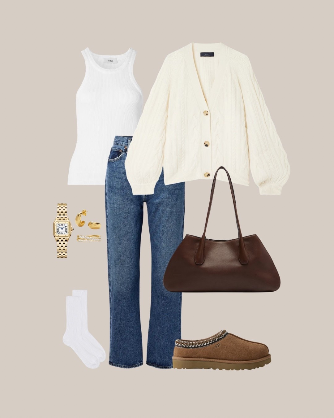 Cozy knit and comfy Uggs for quick errands, travel days or simply staying polished while off-duty. Balanced with denim and a structured luxury leather tote. 

#LTKItBag #LTKStyleTip