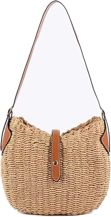 Straw Bags for Women Straw Woven Shoulder Bag Summer Beach Tote Handbag Vacation Travel Purse | Amazon (US)