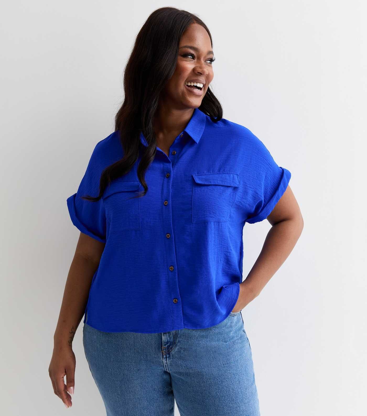 Curves Bright Blue Short Sleeve Pocket Front Shirt
						
						Add to Saved Items
						Remove f... | New Look (UK)