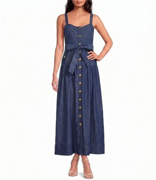 A Loves A Denim Sweetheart Neck Sleeveless Button Front A-Line Maxi Dress - M | Dillard's