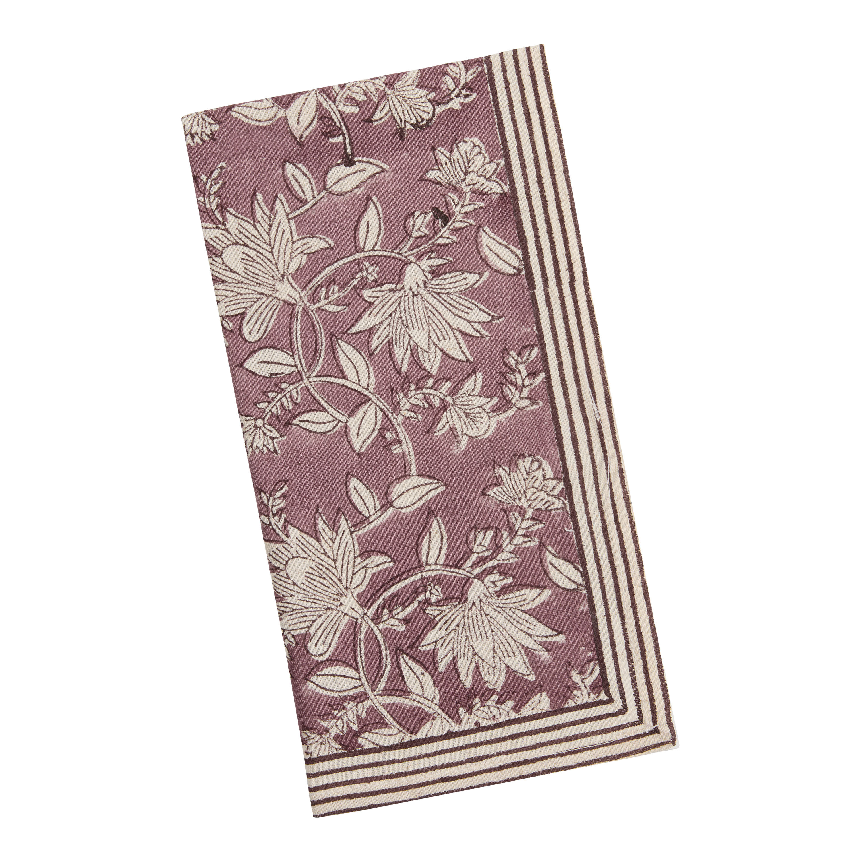 Muted Purple Floral Stripe Block Print Napkin Set of 4 | World Market
