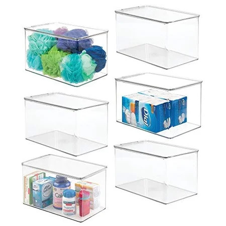 mDesign Stackable Bathroom Storage Box with Lid - Container for Organizing Hand Soaps, Body Wash, Sh | Walmart (US)