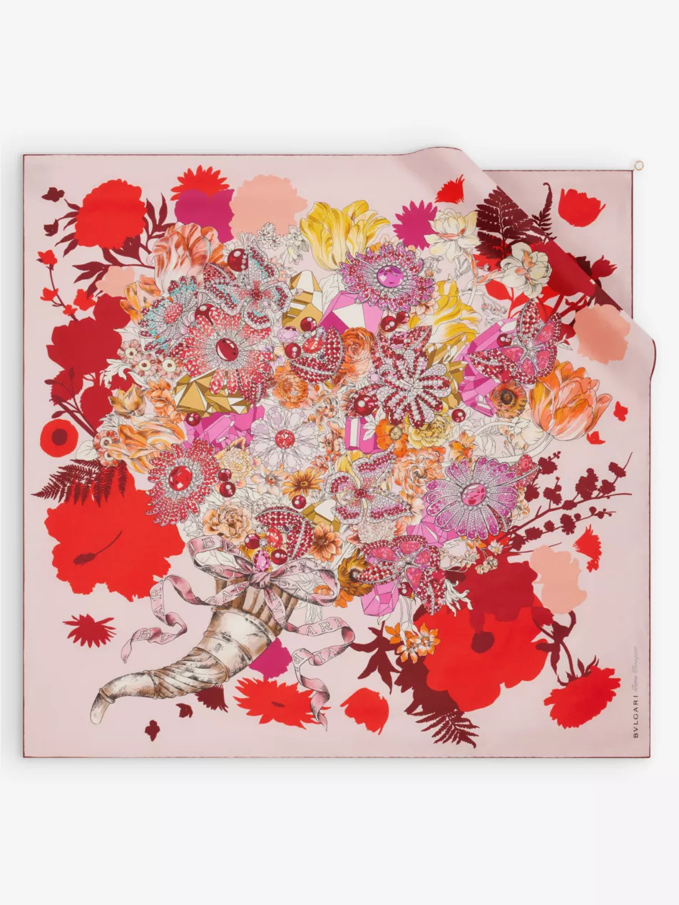 Gems Bouquet graphic-print silk-twill scarf | Selfridges
