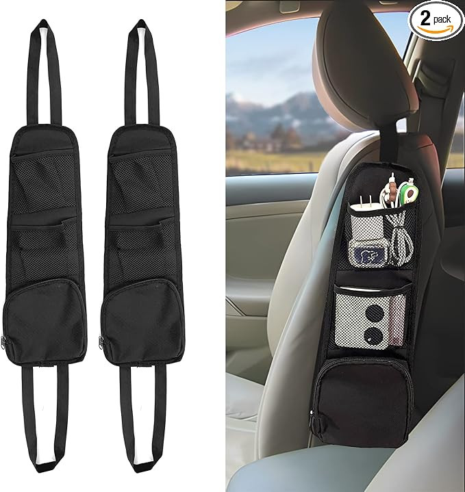 QUICTO 2PCS Car Seat Storage Hanging Bag, Multi-Pocket Seat Side Organizer, Multifunctional Mesh ... | Amazon (US)