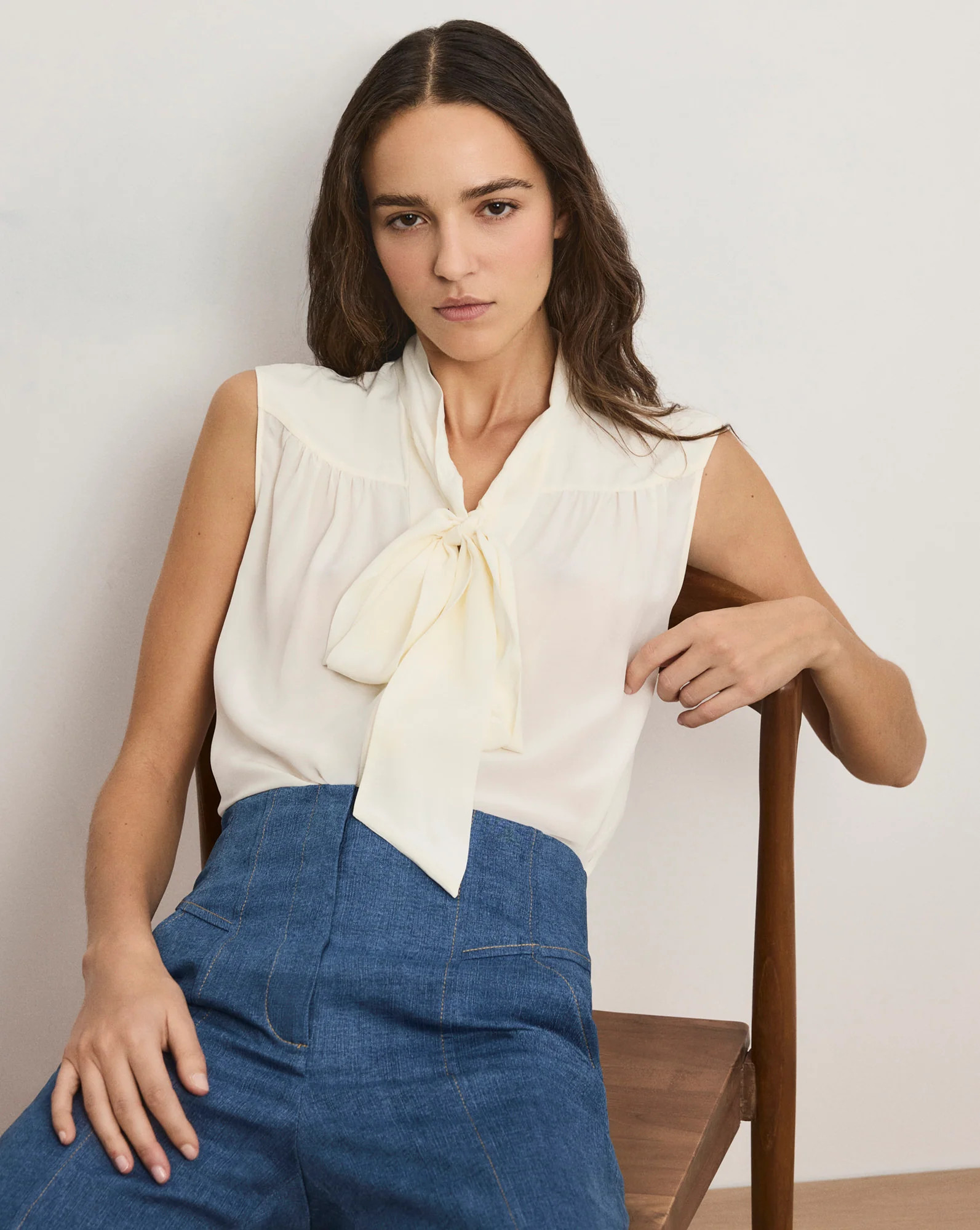 Veronica Beard Magnolia Tie-Neck Blouse Dove White | Veronica Beard