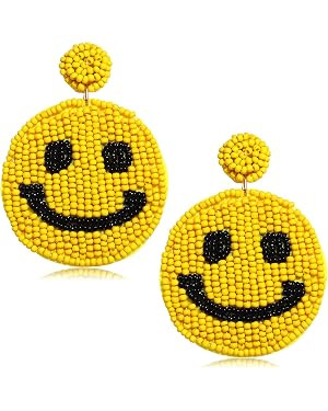 HZEYN Beaded Smile Earrings Statement Beaded Drop Earrings Cute Happy Face Dangle Fun Earrings Su... | Amazon (US)