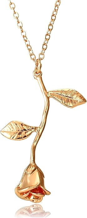 Rose Flower Pendant Necklace 18K Gold Plated Silver Rose Jewelry Gift for Women Girl | Amazon (US)