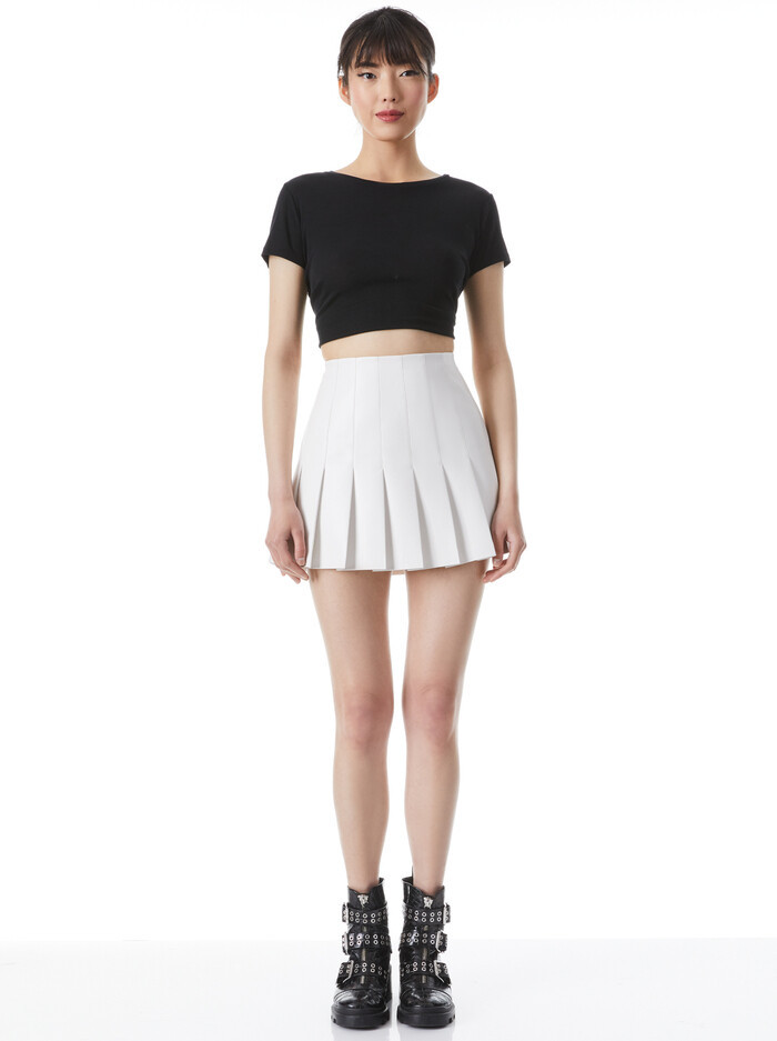 CARTER PLEATED VEGAN LEATHER MINI SKIRT | Alice + Olivia