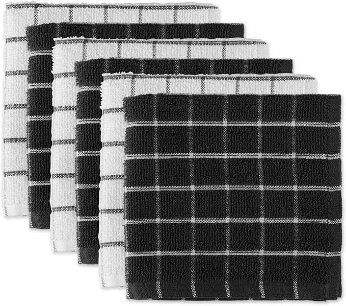 DII Basic Terry Collection Windowpane Dishcloth Set, 12x12, Black, 6 Piece | Amazon (US)