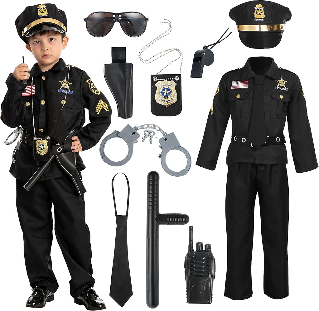 Police Costume for Kids, Cop Costume Outfit Set for Halloween Role-playing, Themed Parties | Amazon (US)