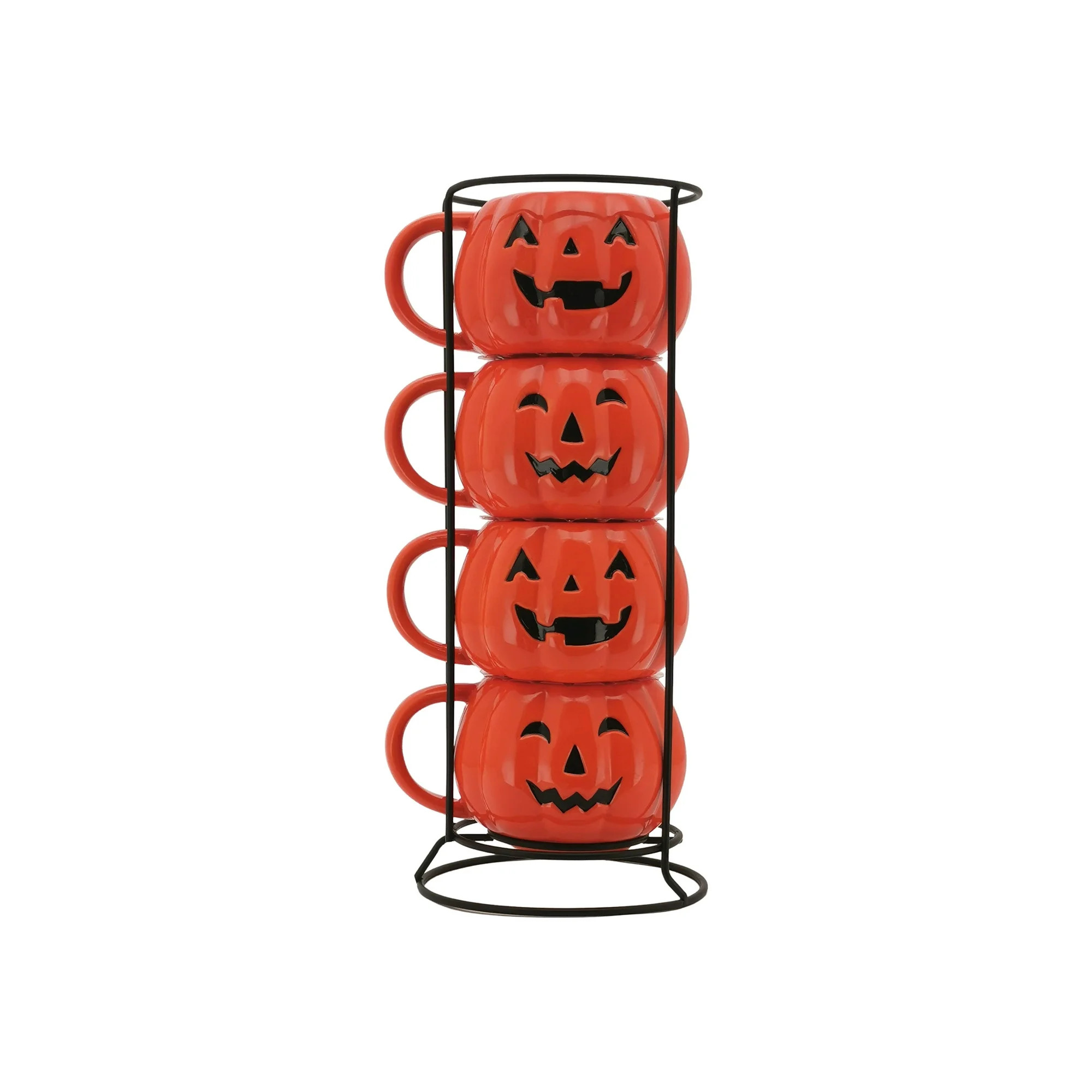 Way To Celebrate Halloween Pumpkin Stackable Mug set with Iron Rack - Walmart.com | Walmart (US)