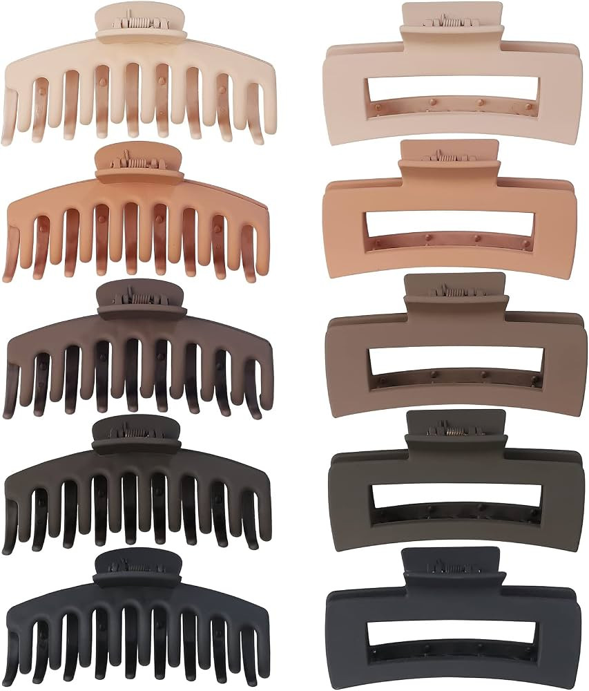 Neutral Color 10 Pcs Large Hair Claw Clips for Women Girls 4.3" Non-slip Big Matte Strong Hold Ba... | Amazon (US)