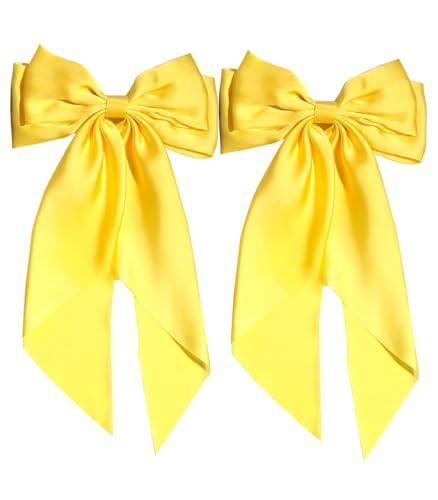 Yellow Bow for Hair 2Pcs Silky Satin Hair Bows Ribbon Bows for Hair Clip Long Hair Bow for Women Girls | Amazon (US)